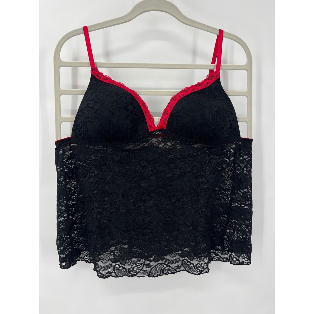 Apt 9 Intimates Womens XL Black Red Lace Padded Camisole Lingerie Top C? Cup